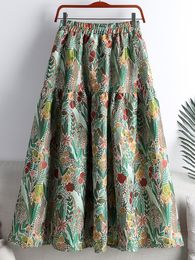 Skirts TIGENA Floral Embroidery Midi Long Skirt Women Fashion Autumn Vintage A Line High Waist Tutu Skirt Female Faldas Aesthetic 230417