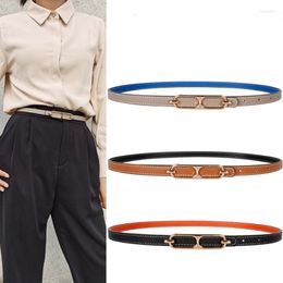 Belts Thin Double-sided Wear Belt For Female Lady Gold Buckle PU Leather Adjustable Waist Pants Dress Coat Waistband Straps