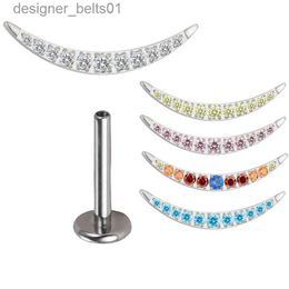 Stud ASTM F136 Titanium Crescent PIERC CZ Paved Top Ear Cartilage Threaded Labret Stud Tragus Earring Lip Ring Body Piercing JewelryL231117