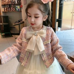 Clothing Sets Girls Outfit Autumn Winter Jacket Dress Fashion Party Dress Toddler Girl Clothes Princess Mesh 2 3 4 5 6 7Yrs 231117