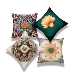 Pillow 4pcs Chinese Classical Printed Pillowcase Set Of 4 Thin Linen Cover Buddhist Mood Decorative Throw Pillows For Sofa 17