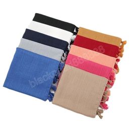 Solid Cotton Viscose Muslim Hijab For Women Plain Shawls With Fringe Big Size Headscarf Wraps Foulard Femme Musulman Turbans