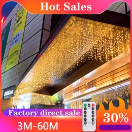 LED Strings LED Fairy String Lights Outdoor Waterproof Waterfall Street Garland Curtain Lights For Patio Christmas Wedding Party Decoration P230414