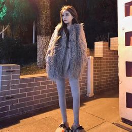 Women's Vests Korean Fashion Winter Faux Fur Women Vest Coat Loose Warm Waistcoat Thicken Autumn Sleeveless Jacket Female Mid-length