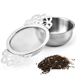 Tea Strainers Stainless Steel Strainer Philtre With Bottom Cup Double Handle Bk Spice Reusable Teapot Accessories Drop Delivery Home Dhczk