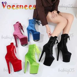 Boots Autumn And Winter Fashion Pole Dance Show Shoes 20CM Hate Sky High Flock Mid-Calf Boots Women Sexy Platform Zipper High Heels T231117