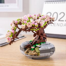 Other Toys Mini Bonsai Building Block Flower Creative Plant Cherry Blossom Tree Potted Bouquet DIY Home Ornaments Assembly Toy Friend Gift 231116