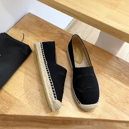 مطرزة بحروف كتان زلة على أحذية إسبادريل JUTE Sole Spring Flats Loafers مصنوعة يدويًا من المصممين الفخمين أحذية نسائية عادية فاخرة صالة أحذية مصنع