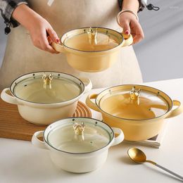 Bowls Nordic Ceramic Soup Pot Noodle Bowl With Crown Lid Glass Cover Dessert Kitchen Dinnerware Office School Tableware