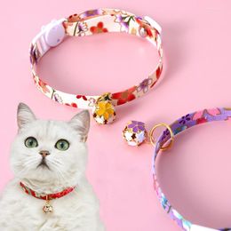 Dog Collars 1 Pcs Adjustable Kitten Cartoon Collar Fashion Plaid Safety Buckle Necklace Nylon Cat Bells Pendant Pet Accessories