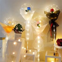 Diy Led Light Balloons Stand with Rose Flower Bouquet Event Decoration Birthday Party Wedding Decoration Led Bubble Balloon Y0622251z