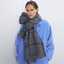 Scarves 2023 Arrival Imitated Cashmere Women Grey Tartan Plaid Blanket Scarf Lady Winter Thick Warm Shawl Wraps Brand