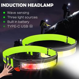 Headlamps COB sensor headlights with builtin battery Fishing Charging 6mode Outdoor camping flashlight 231117