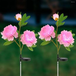 2Pcs Solar LED Peony Flower Lamp With 3 Heads IP65 Waterproof Garden Ground Stake Light For Outdoor Yard Pathway Lawn Lighting