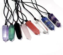 Natural Crystal Stone Pendant Necklace Party Favour Crafts Fashion Gemstone Crystal Pillar Necklaces Yoga Reiki Healing9594896