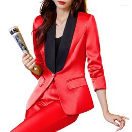 Women's Two Piece Pants Red Suits 2023 Women Spring High End Professional Temperament Fashion Long Sleeve Blazer And Office Ladies Work Wear