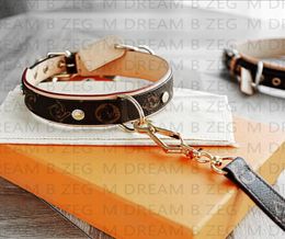 Designer Dog Collar Leashes Set Classic Old Flower Pattern Soft Adjustable PU Leather Trendy Dog Collars for Small Medium Dogs Cat9458349