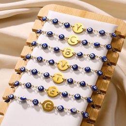 Trendy Women Bracelet 18K Gold Colour Stainless Steel A-Z Eyes Bracelet Links for Girls Women Nice Gift