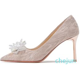 Dress Shoes Wedding Brides Heel Women's Korean Bow Shallow Mouth Crystal Fashion High Heels Stiletto