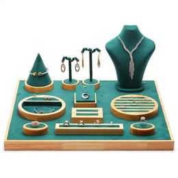 Jewellery Boxes green Jewellery display props pendant necklace display stand solid wood ring earrings seat bracket set combination 231116