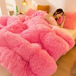 Blanket Luxury Solid Colour Plush Furry Warm Wool Girl Bedding Mink Velvet Double Duvet Cover Quilt Home Textile 231116