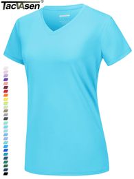 Women's TShirt TACVASEN UPF 50 Summer Sun Protection VNeck Tshirts Womens Short Sleeve Tshirts Breathable Lightweight Quick Dry Shirts Tops 230417