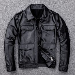 Men's Jackets 100 Cowhide Genuine Leather Jacket Men Thick Military M65 Motocycle Real Cow Outwear Male Coat Pilot Bomber 5XL 231116