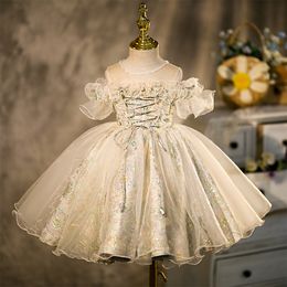 Girl's Dresses Infant Girl Dresses Girl Ball Gown Tutu Princess Dress Beads Lace Baby Girl Dress 1st Birthday Party Dress Wedding Girl Clothes 230417