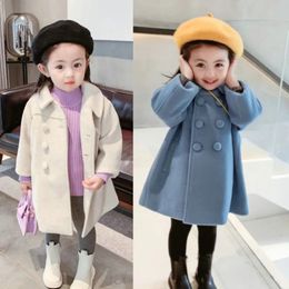 Coat Winter girl baby jacket outdoor cardigan for children medium length Versatile wool cotton coat thickened double breasted jacket 231117