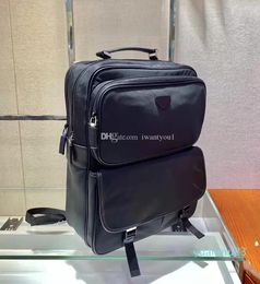 Outdoor Bags Designer Men Fabric Backpack Shoulder Bag Accented 2 Fine Saffiano Leather Trim Saffiano Nylon Travel 336 Outdoor Sports 30x38x13cm