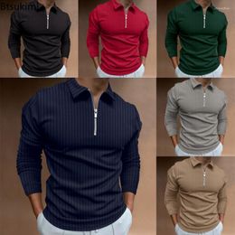 Men's T Shirts 2023 Men's Casual Polo Shirt Fashion Solid Long Sleeve Zipper Design Top Harajuku Men Streetwear Tops