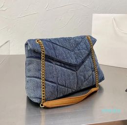 2023-Designers Women Washed Denim Bag Puffer Fashion Classic flap bag messenger bag Shopping Bags Luxury Handbag Purse Chain Cowboy