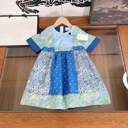 23ss Floral skirt girls Dress kids designer clothes Princess dress splicing Short-sleeved dress star logo printing Dresses big Girls shirt skirts kids clothes