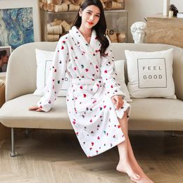 Women's Robe Autumn Bathrobe Women Flannel Coral Fleece Warm Sweet Winter Thicken Nightwear Nightgown Home Clothes Sleepwear Pyjama 231116