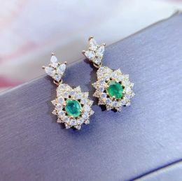 Cute Emerald Earrings for Daily Wear 3mmx4mm Natural Emerald Earrings Anti Allergy 3 Layers 18K Gold Plating Silver Jewelry