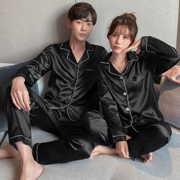 Men's Sleepwear Couple Pyjama Sets For Mens Pyjama Loungewear Long Sleeve Sleep Plus Size Pj Trousers Satin Pyjamas Lover Silk Pijamas 231116