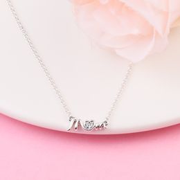 925 Sterling Silver Mum Pave Collier Pendant Necklace Fits European Pandora Style Jewellery Necklace