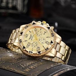 Wristwatches Luxury Golden Men Watch 2023 Fashion Casual Stainless Steel Quartz Wristwatch Analogue Male Business Clock Relogio Masculino