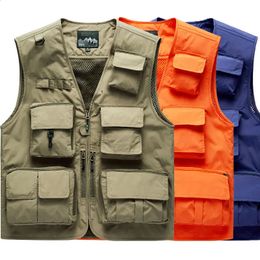 Mens Vests Outdoor Mesh Multi Pocket Vest Men Sleeveless Thin Breathable Pographer Jacket Women Hiking Hunting Fishing Casual 231116