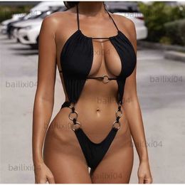 Women's Swimwear One Piece Solid Color Banding Swimsuit Women 2023 Swimwear Sexy Swimming Suit For Women Bathing Suits Ring Thong Beachwear T230417