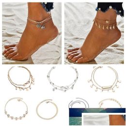 Anklets New Arrive Fashion Summer Beach Turtle Shaped Charm Rope String Anklets For Women Ankle Bracelet Woman Sandals On The Leg Ch D Dhqbg