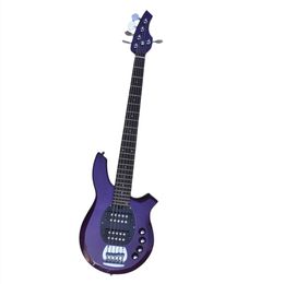 Glossy Purple 5 Strings Electric Bass Guitar with Chrome Hardware HH Pickups Offer Logo/Color Customize