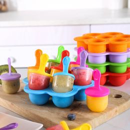 Ice Cream Tools 1pc 7 Holes DIY Ice Cream Pops Silicone Mold Ice Cream Ball Maker Popsicles Molds Baby Fruit Shake Home Kitchen Accessories Tool 230417