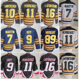 Men Retro hockey''nHl'' 16 Pat LaFontaine Jersey Vintage Classic 7 Rick Martin 9 Derek Roy 10 Hawerchuk 11 Gilbert Perreault 89 Mogilny Navy Blue