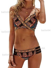 Women's Swimwear 2022 Sexy Bandage Aztec Biquini String Strappy Swim Wear Bathing Suit Swimsuit Beachwear Swimwear Women Brazilian Bikini T230417