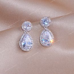 Classic Sliver Colour Water Drop Shaped Cubic Zirconia Crystal Earrings For Women Romantic Wedding Jewellery For Brides Bridesmaid EarringsDangle Earrings Jewellery