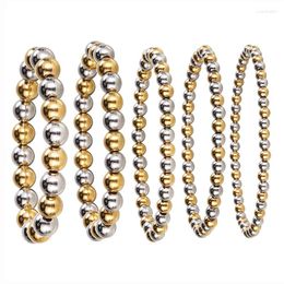 Bangle Metal Jewellery Gift Diameter 4 5 6 8 10mm Stainless Steel Beaded Two Tone Smooth Beads Neutral Charm Mixed Colour Elastic Bracelet