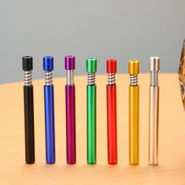 Smoking Pipe Aluminum alloy 7-color colored metal pipe press spring simple straight cigarette holder new