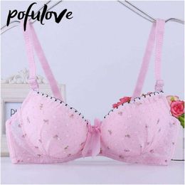 Bras Bra for Teenage Girl Lolita Style Pink Push Up Bras Floral Lace Underwear Cute Sweet Bralette with Underwire Gathered Brasieres P230417