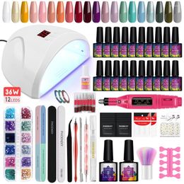 Nail Art Kits Complete Gel Polish Set With Lamp Semi Permanent UV Varnish Kit Base Top Coat Manicure Tools Design